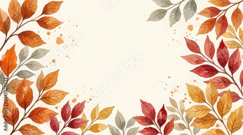 Watercolor autumn leaves frame with warm seasonal forest foliage design