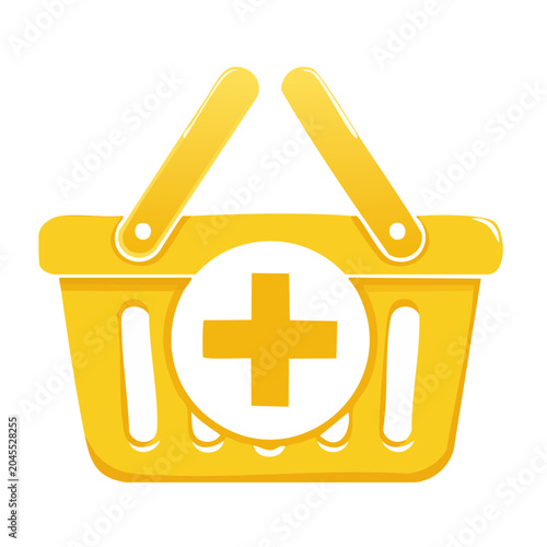 Yellow shopping basket with a plus sign icon