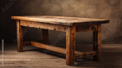 Rustic wooden table with weathered texture a vintage farmhouse style surface for food photography or product display isolated on a dark background