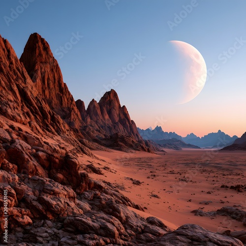 Alien Landscape with Large Moon
