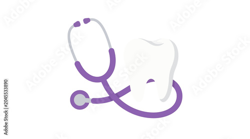 Schilderij op canvas Purple Stethoscope Wrapped Around White Molar Tooth Icon
