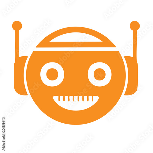 Orange robot head icon with antennae and smiling face
