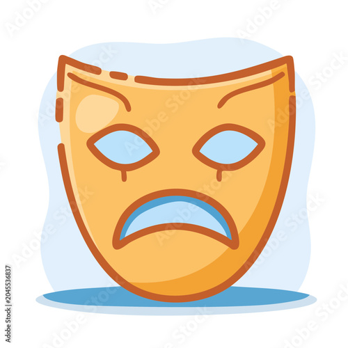 Sad theater mask icon, flat design