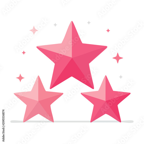 Three pink stars with sparkles on white background
