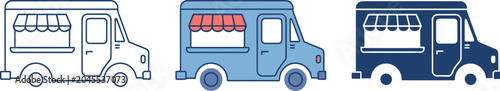 Food Truck Icon Set featuring Line Color and Silhouette Styles for Street Catering Fast Food and Delivery Business Designs