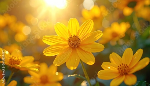 Vibrant Yellow Flowers in Sunlight Blooming.