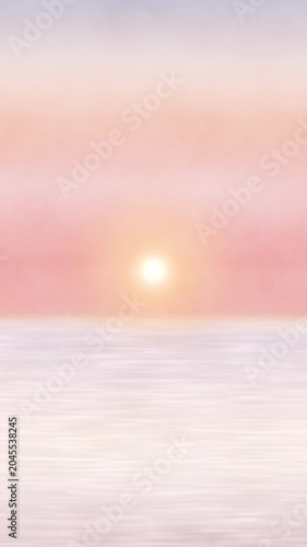Beautiful watercolor sunset over the ocean background with calm waves and pink sky.Abstract gradient background（154）