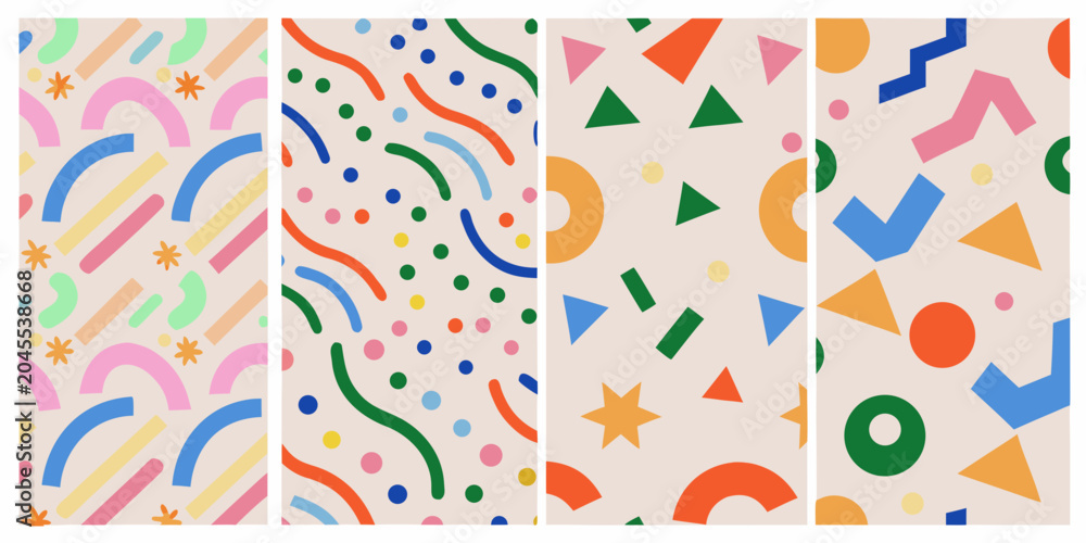 Obraz premium Geometric pattern collection with wavy lines and shapes colorful vector illustration