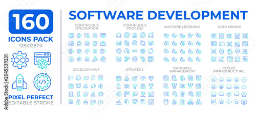 Quadro em tela Software development two color line icons set collection
