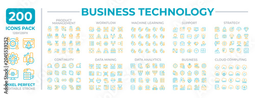 Foto Business technology two color line icons set collection