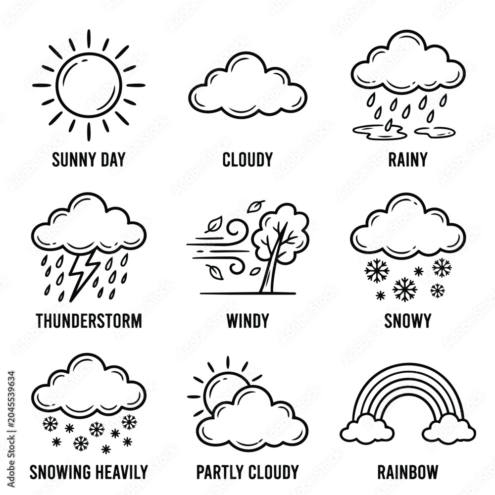 Fototapeta premium Collection of Weather Icons and Symbols.