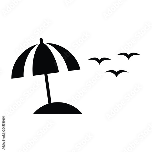 Photography Beach umbrella with flying birds