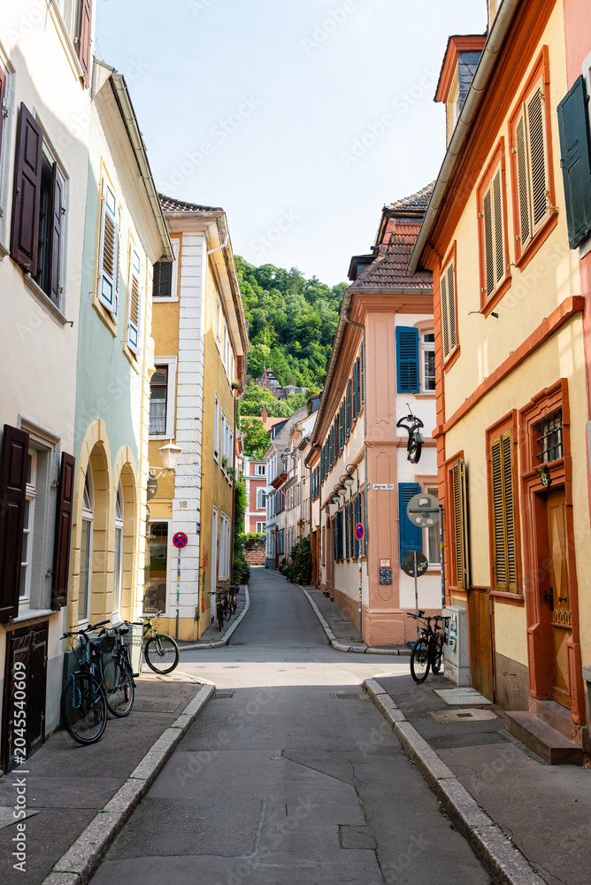 Obraz premium Charming European street with colorful historic buildings