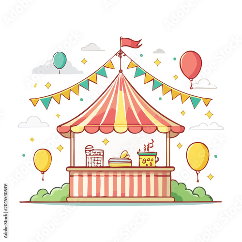 Colorful carnival stall with balloons and bunting