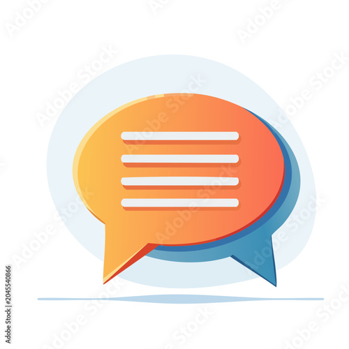 Orange and blue speech bubble with text lines