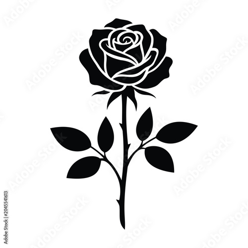 Black Single Rose Flower Silhouette Cutout Vector