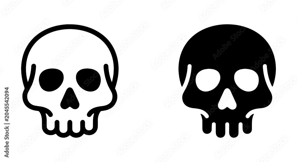 Fototapeta premium Skull Icons, Black and White Vector Graphics, Danger Symbols, Halloween Art