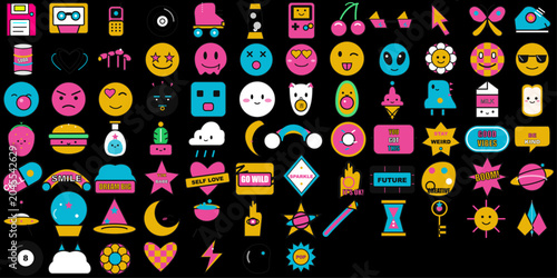 Unique Trendy Vector Sticker Design Set with Modern Colorful Creative Elements