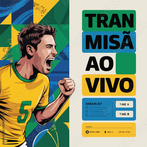 Brazil Live Football Match Broadcast Social Media Flyer Template