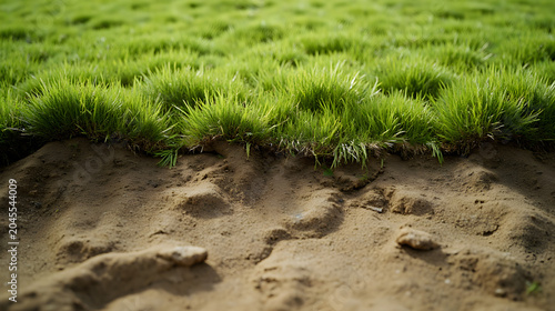 Close Up View Of Healthy Lawn Grass Meeting Dry Soi
