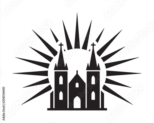 Sun Rays Behind Cathedral icon vector 