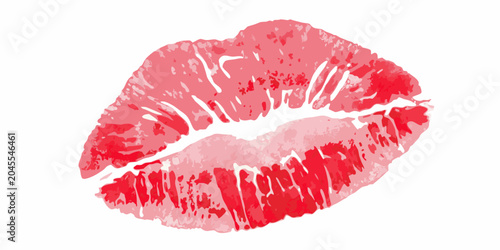 Konstfotografi Red watercolor lip print on a white background