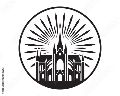 Sun Rays Behind Cathedral icon vector 