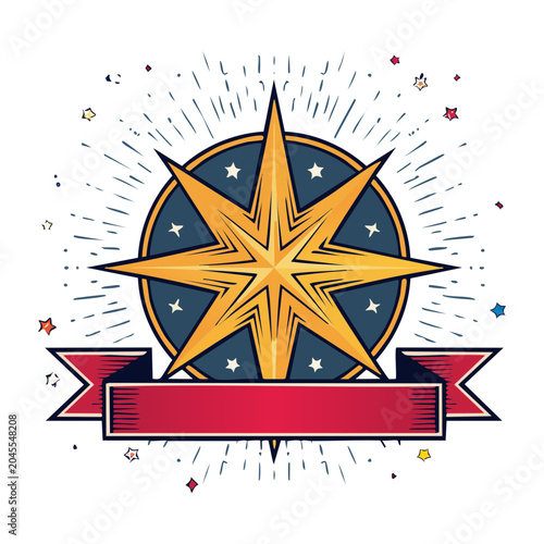 Starburst Emblem with Ribbon and Stars