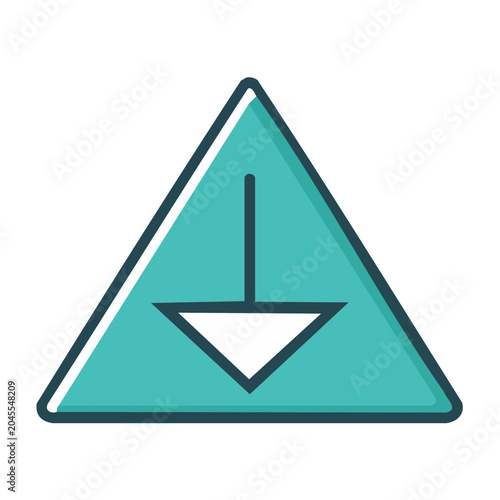 Teal triangle warning sign with downward arrow icon
