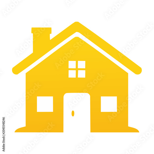 Yellow house icon with chimney and windows