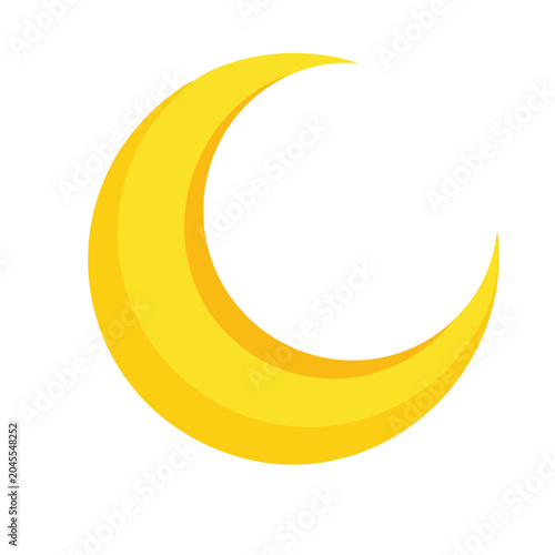 Yellow crescent moon icon on transparent background