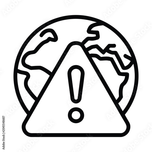 Global Warning Alert Line Icon Earth Risk Notification Emergency Attention Symbol Vector