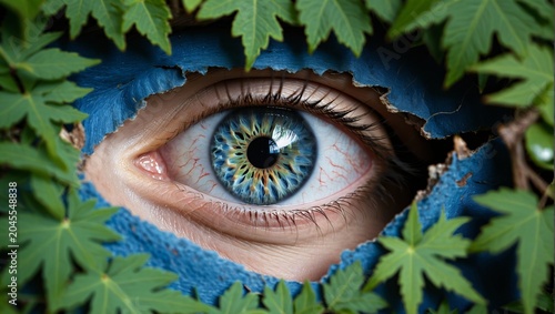 Human eye looking through a hole