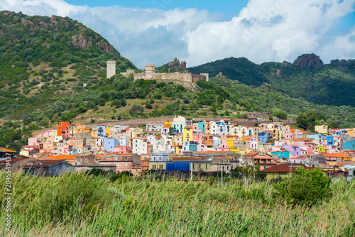 Bosa village with colorful houses and malaspina castle in sardinia