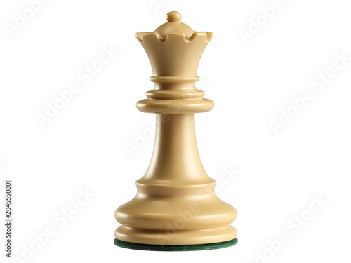 High-Quality Studio Photograph of a White Plastic Chess Queen Piece Isolated on White Background