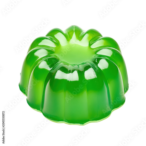 Vibrant Green Gelatin Dessert Molded in a Fluted Shape graphic isolated on a transparent background