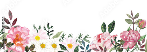 Tableau sur toile Sfondo floreale con fiori misti, illustrazione ad acquerello isolata su sfondo b