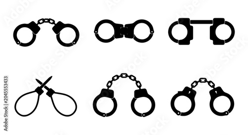 Obraz na płótnie Handcuff Icons Set, Restraint Symbols, Police Equipment, Law Enforcement Vector