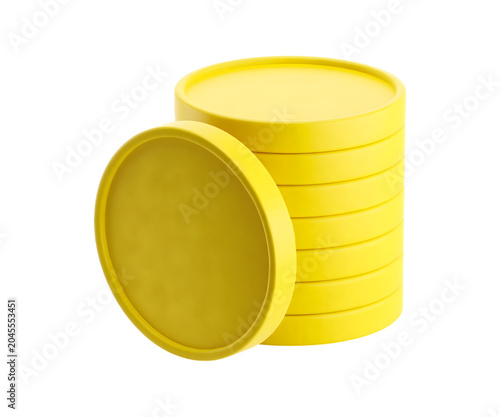 Stack of bright yellow plastic lids isolated on transparent background