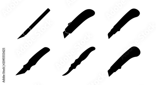 Utility Knife Vector Silhouettes, Box Cutter Icon Set, Craft Tool Collection for Design Projects