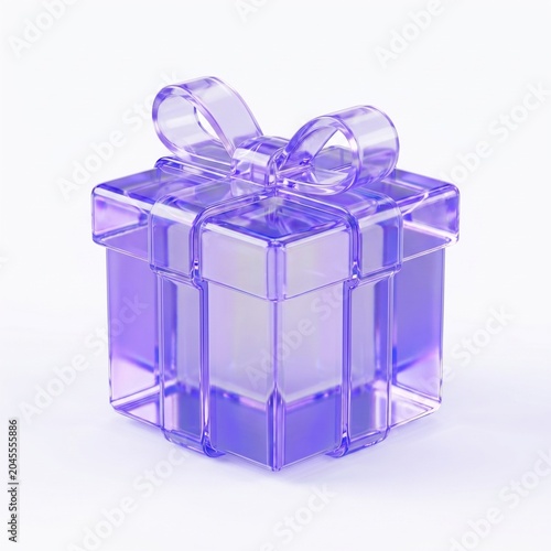 3D Glass Gift Box Icon with Ribbon Isolated on White Background