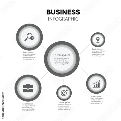 Photos Business Infographic Template with Circular Data Visualization Elements and Marketing Icons