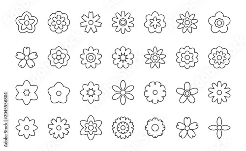 Obraz na plátně Collection of flowers line icons