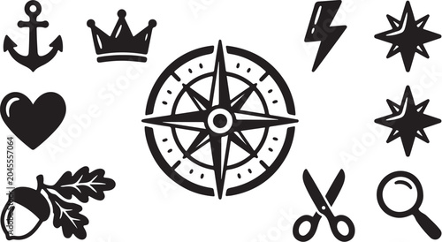 Navigation Symbols and Icons in Black and White