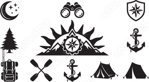 Outdoor Adventure Icons and Symbols for Travelers