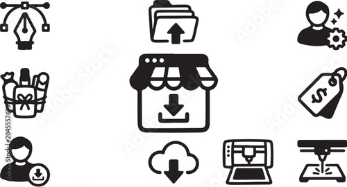 E-commerce icons for online shopping and download