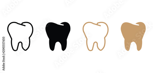 Schilderij op canvas Minimalist tooth icon set, dental clinic logo vector elements, black and gold mo