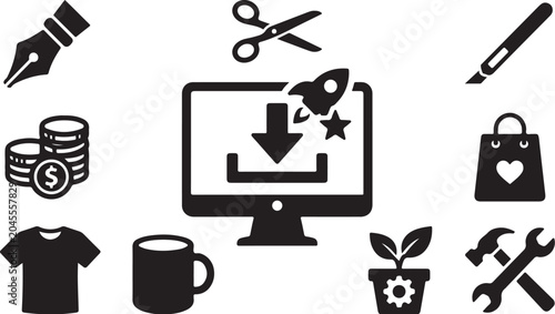 Downloading icons for business and daily life