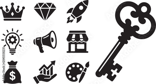Collection of business and success icons and symbols