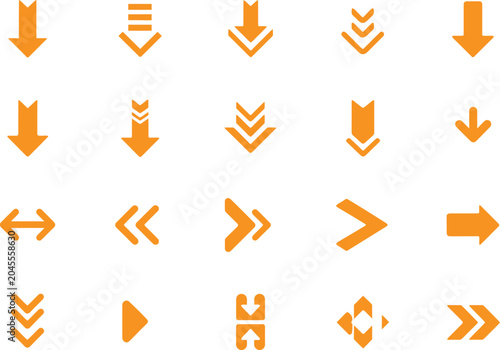 Photos Set of orange arrow icons pointing in different directions for web design and us